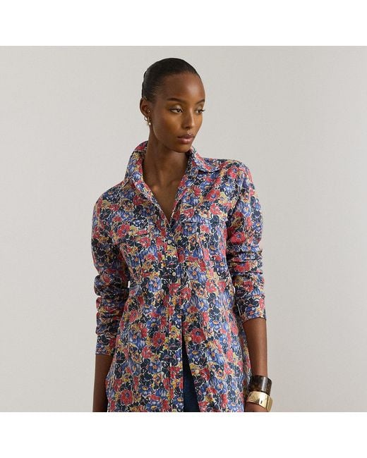 Ralph Lauren Blue Classic Fit Floral Cotton Voile Shirt