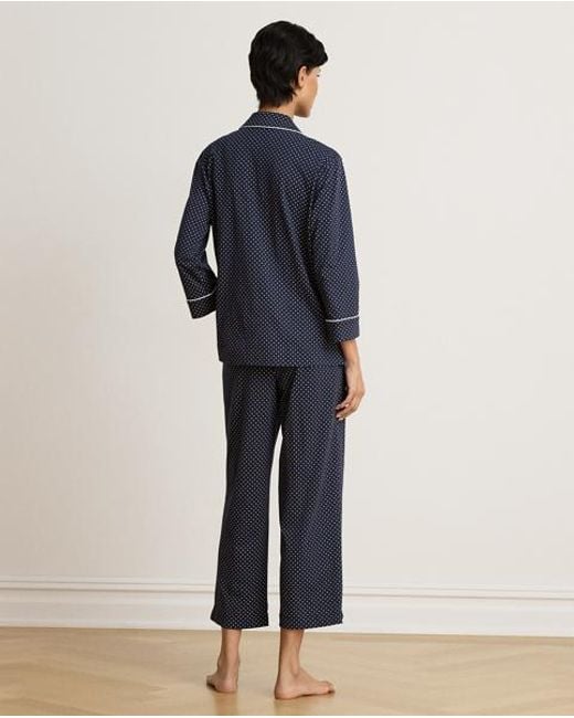 Ralph Lauren Blue Polka-Dot Cotton Jersey Capri Sleep Set