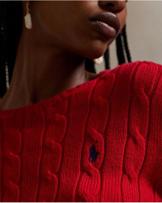 Polo Ralph Lauren Red Cable-Knit Cotton Crewneck Sweater