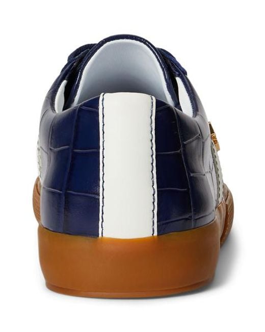 Ralph Lauren Blue Janson Ii Croc-Embossed Leather Sneaker