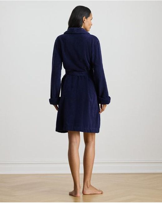 Ralph Lauren Blue Cotton Terry Shawl-Collar Robe