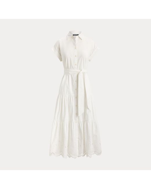 Ralph Lauren Blue Tiered Eyelet Broadcloth Shirtdress
