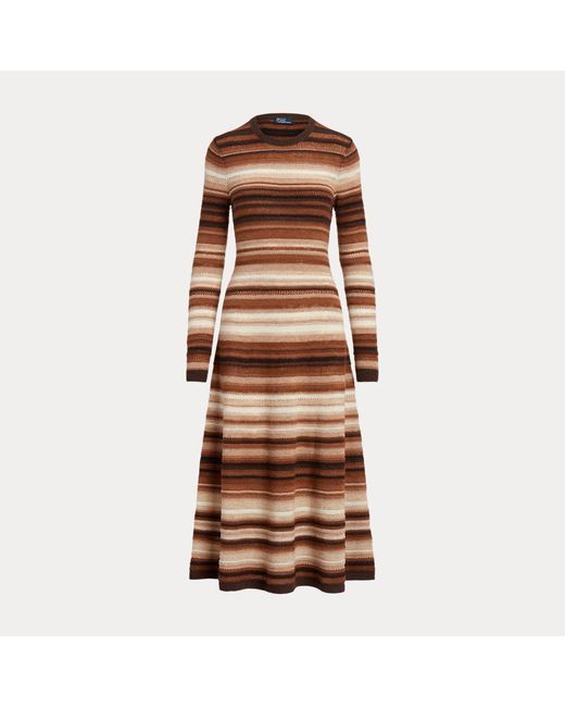 Polo Ralph Lauren Brown Striped Wool-blend Jumper Dress