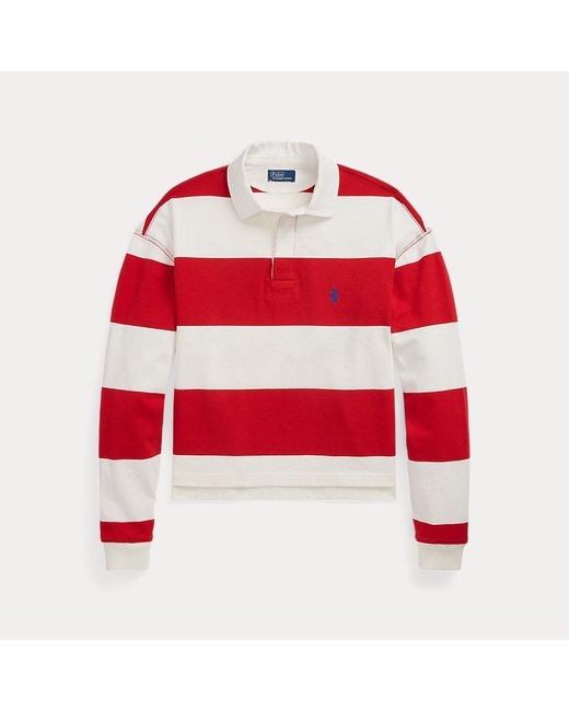 Polo Ralph Lauren Cropped Gestreept Jersey Rugbyshirt in het Red