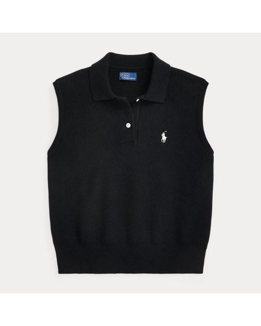 Polo Ralph Lauren Black Cotton Cropped Sleeveless Polo Jumper