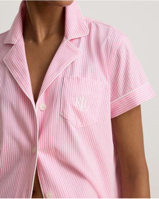 Ralph Lauren Pink Striped Cotton Jersey Boxer Sleep Set