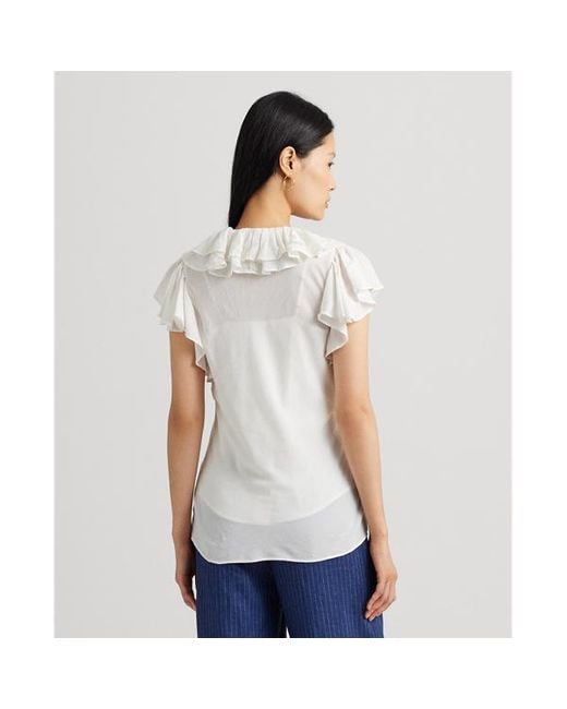 Lauren by Ralph Lauren Gaas Overhemd Met Ruches En Vlindermouw in het White