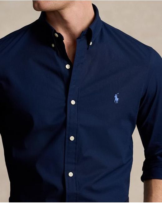 Polo Ralph Lauren Blue Slim Fit Stretch Poplin Shirt for men