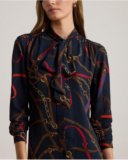 Ralph Lauren Black Print Georgette Tie-Neck Shirtdress