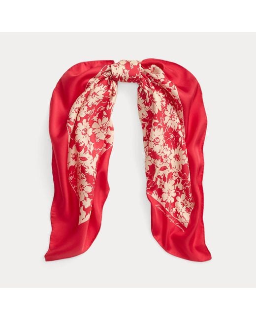 Ralph Lauren Red Floral Silk Square Scarf