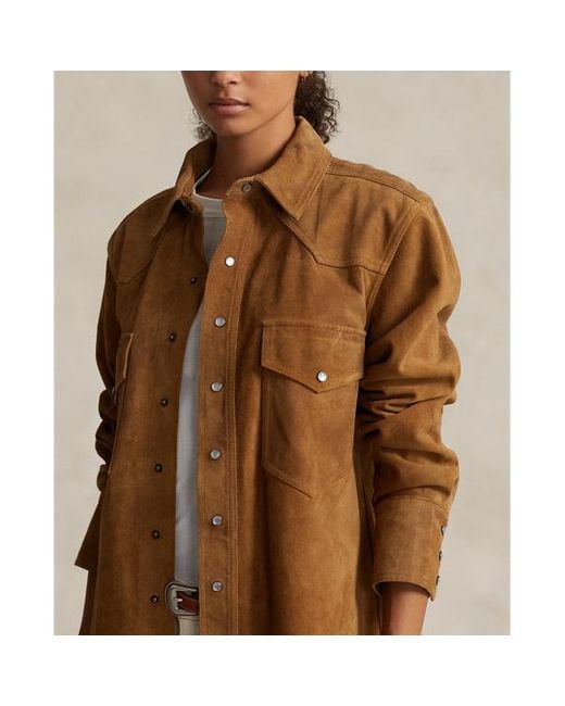 Camicia western in camoscio Relaxed-Fit di Polo Ralph Lauren in Brown