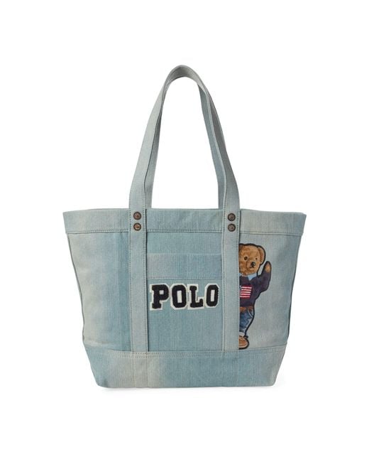 Polo Ralph Lauren Blue Canvas Polo Bear Tote Bag
