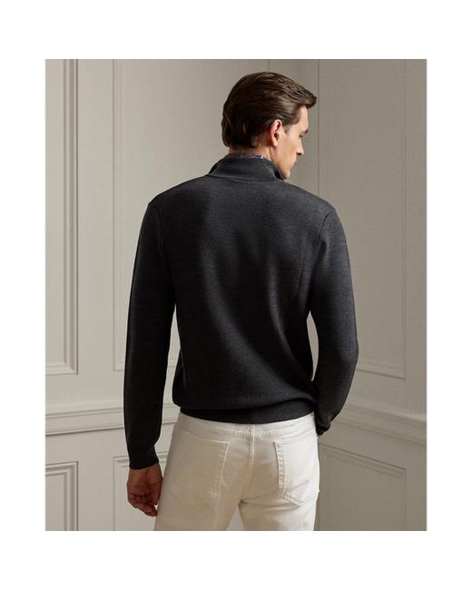 Maglia in lana piqué con cerniera di Ralph Lauren in Black da Uomo