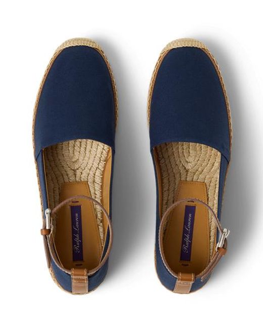 Ralph Lauren Blue Hadan Calfskin-Trim Canvas Espadrille