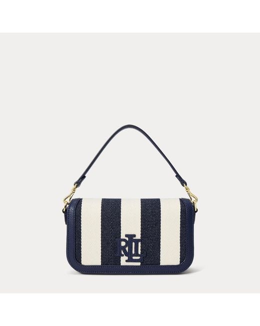 Ralph Lauren Blue Striped Twill Small Adley Shoulder Bag