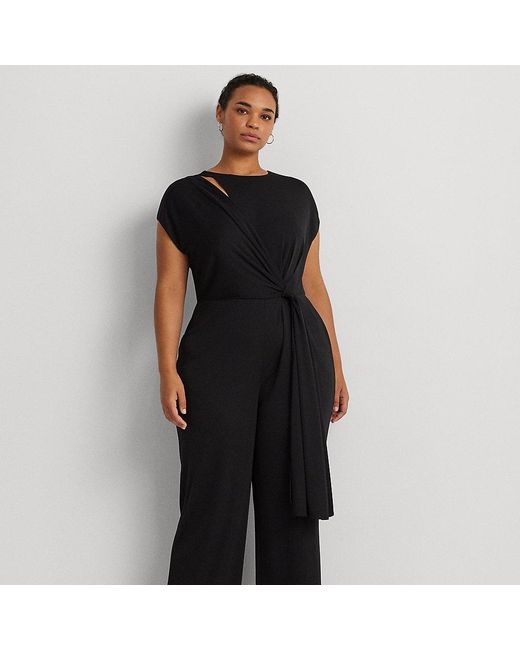 Lauren by Ralph Lauren Plus Size - Jersey Jumpsuit Met Strik En Wijde Pijp in het Black