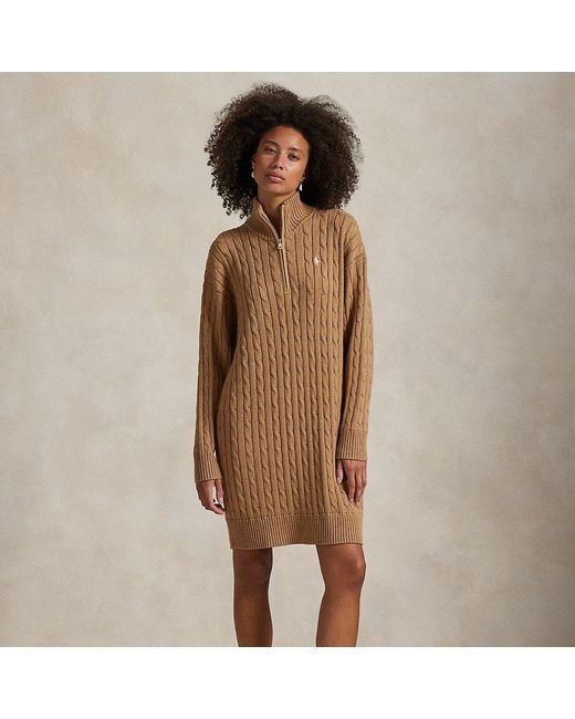 Polo Ralph Lauren Kabelgebreide Katoenen Jurk Met Rits in het Brown