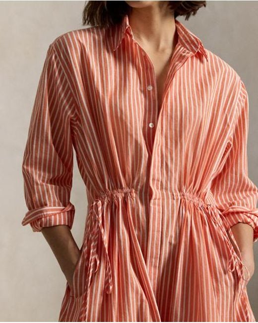 Polo Ralph Lauren Pink Gestreiftes Hemdkleid Mit Tunnelzug