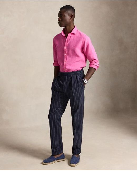 Polo Ralph Lauren Pink Custom Fit Slub Linen Shirt for men