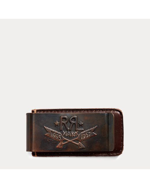 RRL Black Hand-Tooled Leather Money Clip for men