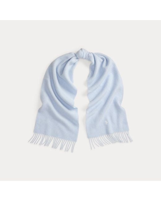 Polo Ralph Lauren Blue Fringe-Trim Wool Scarf