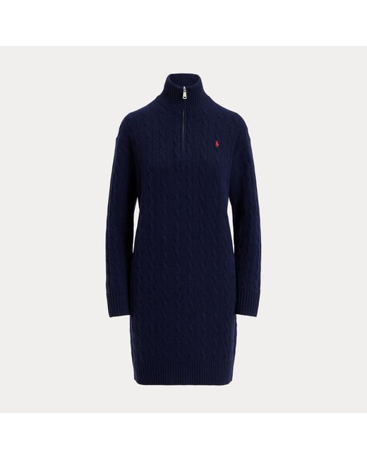 Polo Ralph Lauren Blue Cable Quarter-Zip Wool-Cashmere Dress