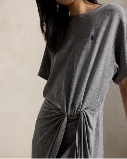 Polo Ralph Lauren Gray Twist-Detail Tee Dress