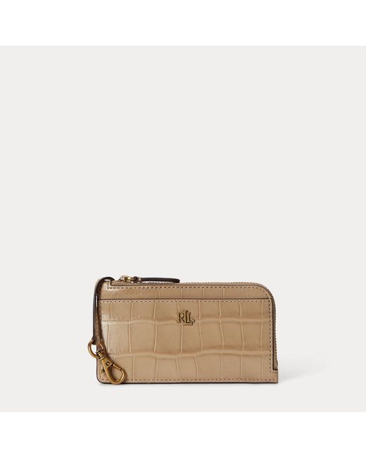 Ralph Lauren Natural Croc-Embossed Leather L-Zip Card Case