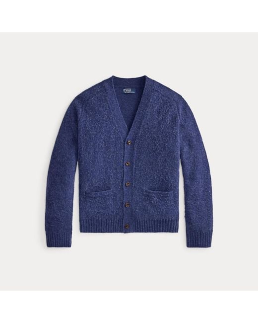 Polo Ralph Lauren Blue Suede-Patch Wool-Cashmere Cardigan for men