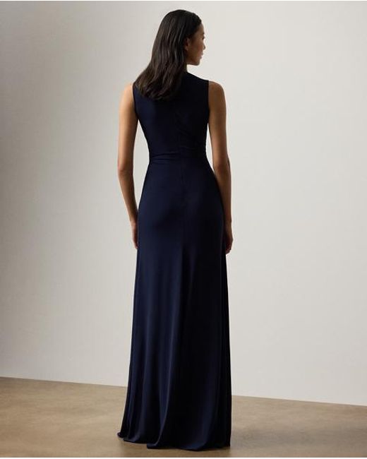 Ralph Lauren Blue Zach Two-Tone Pleated Evening Dress