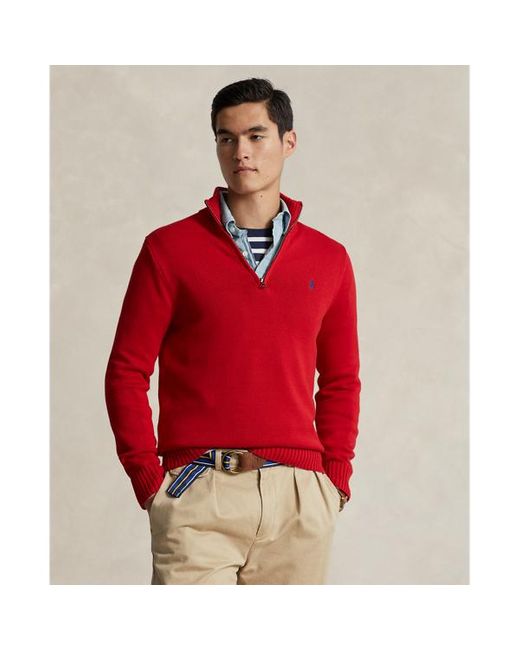 Polo Ralph Lauren Red Cotton Quarter-zip Jumper for men
