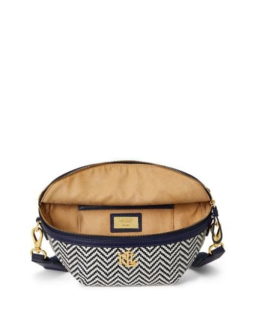 Ralph Lauren Blue Herringbone Woven Marcy Belt Bag
