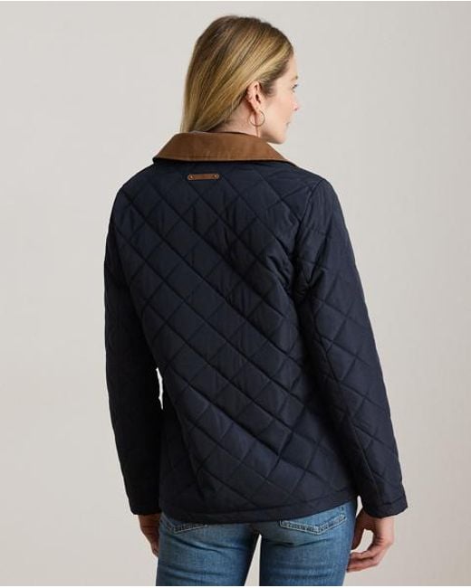 Ralph Lauren Blue Twill-Trim Diamond-Quilted Barn Jacket