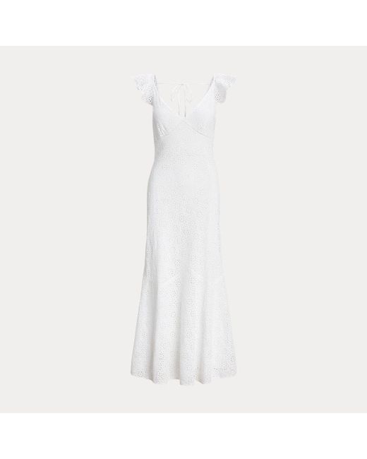 Ralph Lauren White Embroidered Eyelet Linen Dress