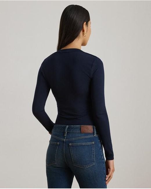 Ralph Lauren Stretch Jersey Top Vierkante Hals in het Blue