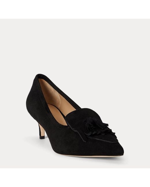 Ralph Lauren Black Adrienne Suede Kiltie Pump