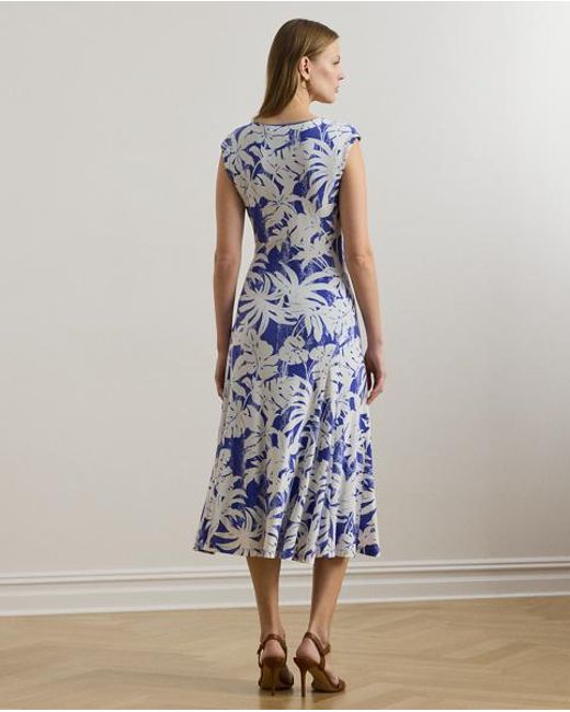 Ralph Lauren Blue Stretchjerseykleid Mit Palmwedel-Druck