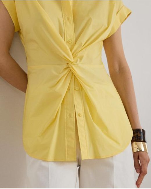 Ralph Lauren Yellow Twist-Front Cotton Short-Sleeve Shirt