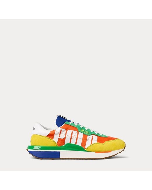 Ralph Lauren Yellow Train 89 Logo Suede & Oxford Trainer for men