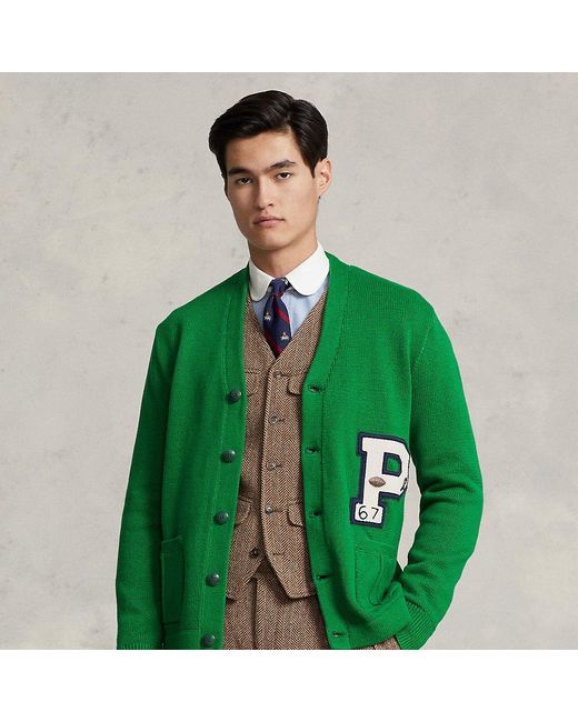 Polo Ralph Lauren Cotton Letterman Cardigan in Green for Men Lyst