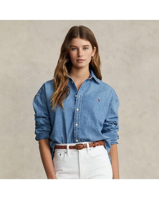 Polo Ralph Lauren Cropped Boxy Denim Shirt in Blue | Lyst UK