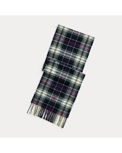Polo Ralph Lauren Blue Tartan Fringe Wool Scarf for men