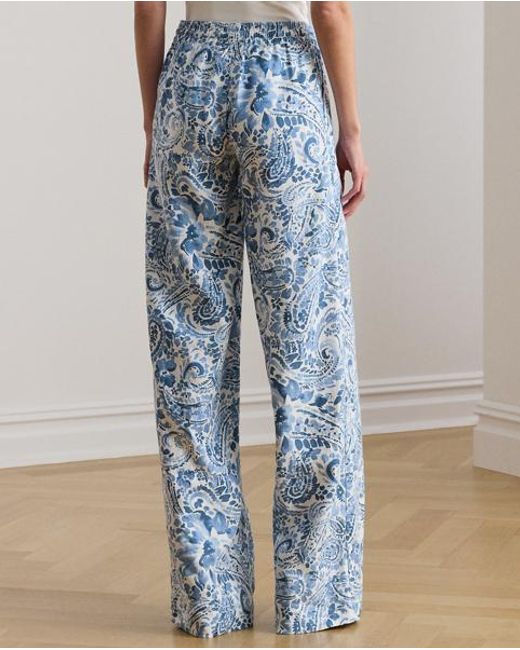 Ralph Lauren Blue Paisley Linen Wide-Leg Pant
