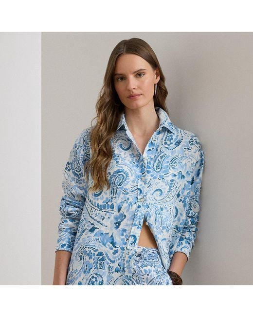 Ralph Lauren Blue Relaxed Fit Paisley Linen Shirt