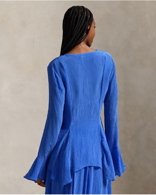 Polo Ralph Lauren Blue Crinkled Button-Front Top