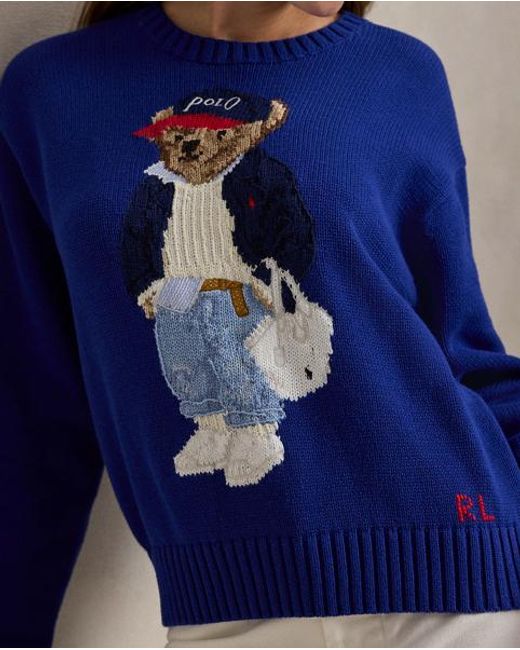 Ralph Lauren Blue Polo Bear Cotton Crewneck Jumper