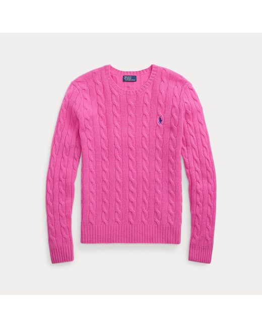 Polo Ralph Lauren Wol-Kasjmier Kabeltrui Met Ronde Hals in het Pink