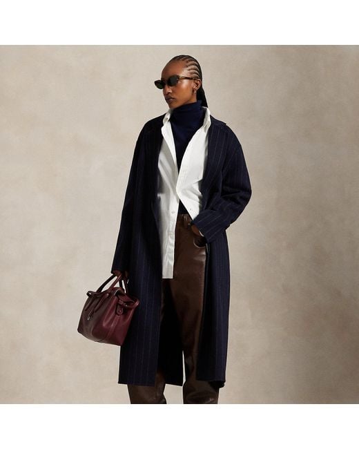Ralph Lauren Black Pinstripe Double-Faced Wool Overcoat