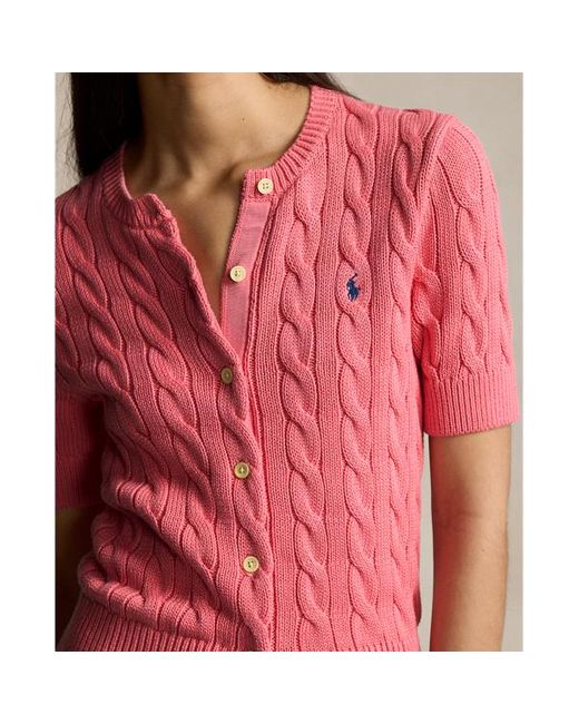 Polo Ralph Lauren Red Cable-knit Short-sleeve Cardigan