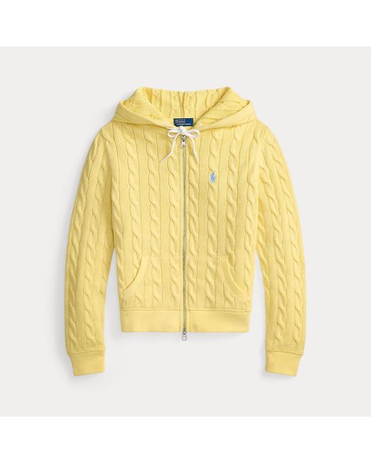 Polo Ralph Lauren Yellow Cable-Knit Cotton Full-Zip Hoodie